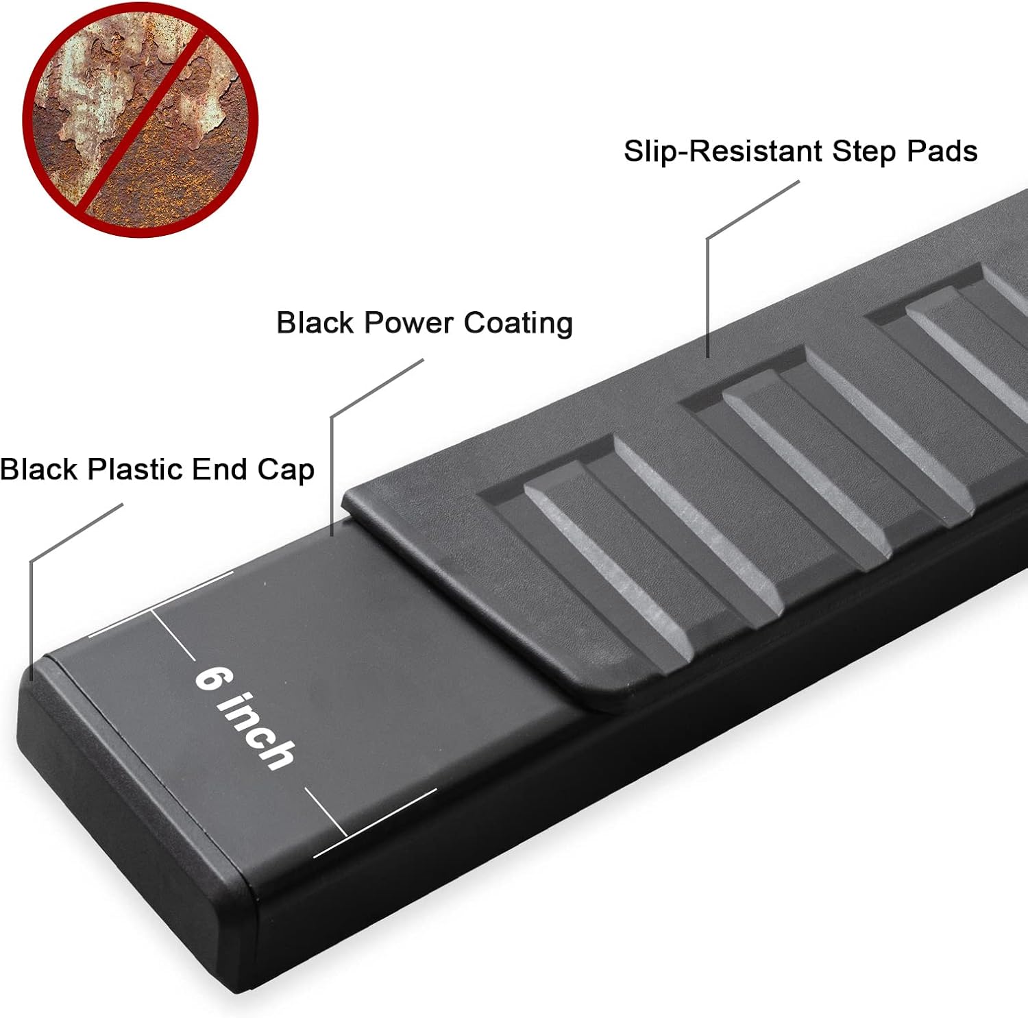 6 Inch Running Boards Compatible with 2019-2026 Ford Ranger Super Crew Cab with 4 Full Size Doors. Ford Ranger Steps Rock Sliders Step Bar Side Steps. Galvanized Carbon Steel Black Nerf Bar.