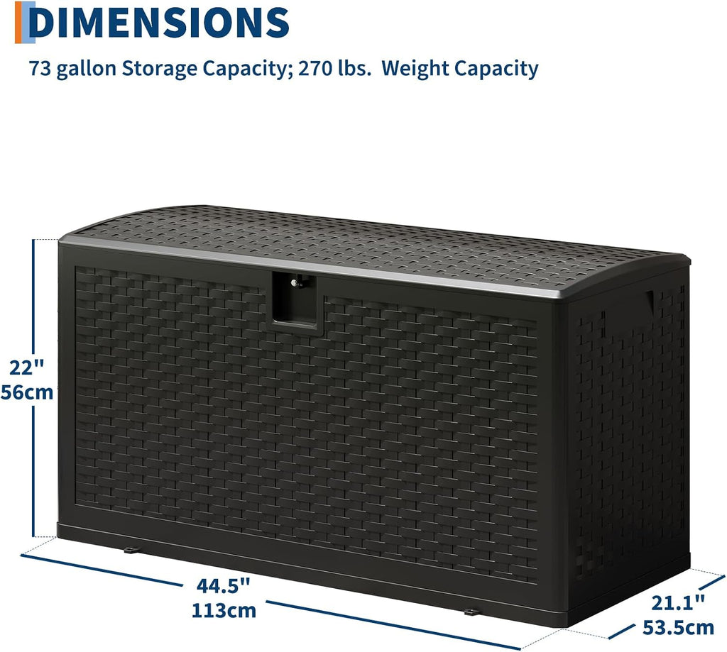 GarveeLife 73 Gallon Resin Deck Box, Weatherproof and UV Resistant Outdoor Storage Box, Lockable Outdoor Storage Bin for Patio Cushions, Garden Tools, Pool Supplies, Package Delivery, Black
