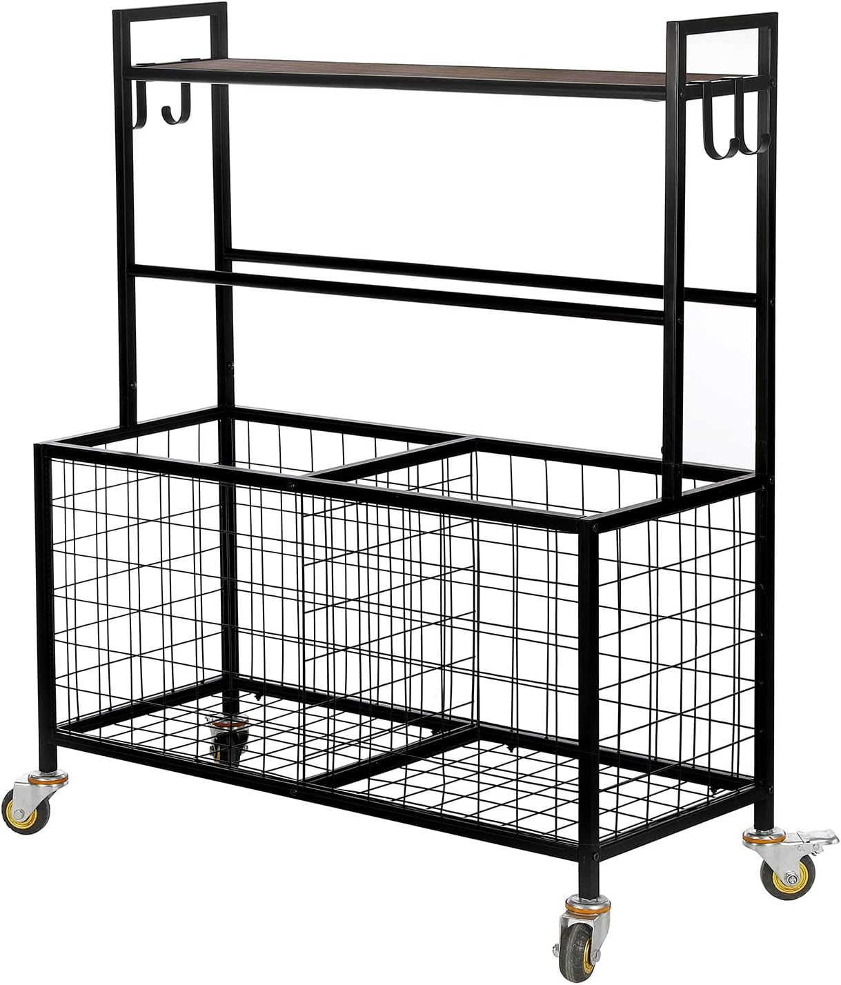 MyGift Sports Equipment Organizer, Garage Ball Storage for Indoor and Outdoor, Garage Organizer for Sports Gear and Toys, Rolling Ball Cart with Baskets, 16' D x 41' W x 49' H