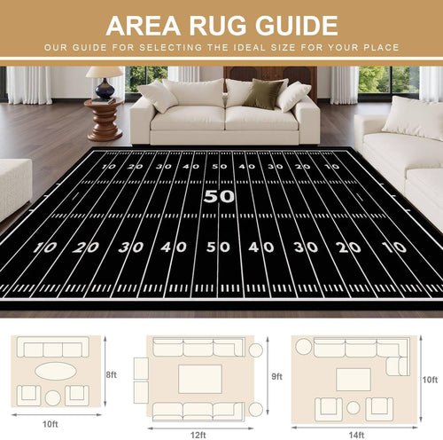 10x14 Area Rugs for Bedroom Boho Washable Rug for Living Room American Football Field Marking Football Field top View Carpet for Dining Room Soft Rubber Backed Non-Slip Carpets for Bedroom Office