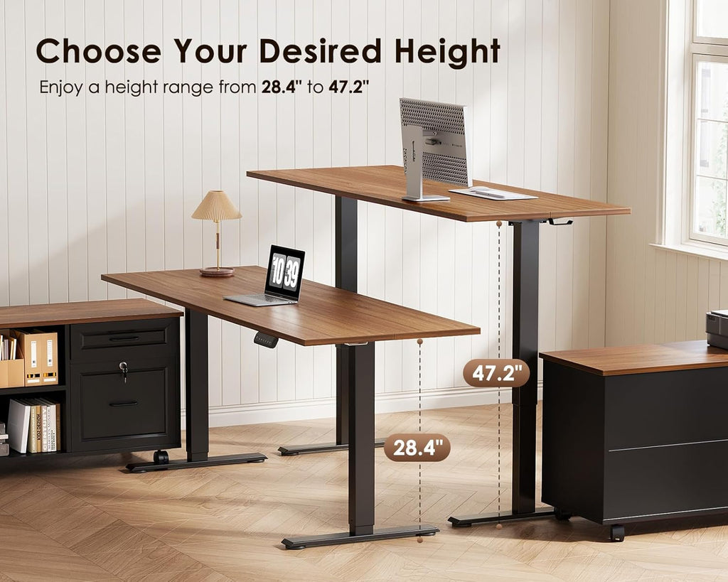 OffiGo 48 Inch L Shaped Electric Standing Desk with Drawers & File Cabinet Sets, Executive Sit Stand Desk, Height Adjustable Computer Desk for Home Office, Writing, Workstation, Walnut+Black