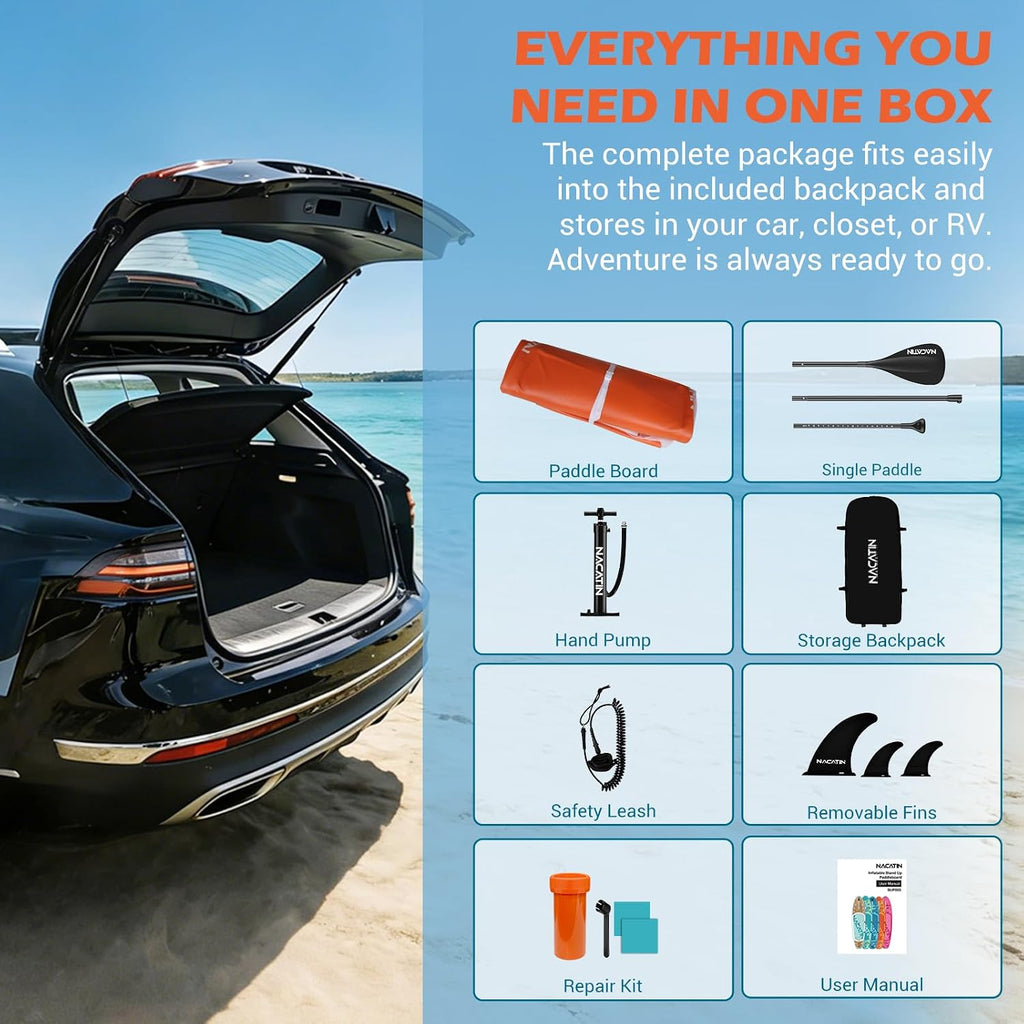 NACATIN Inflatable Stand Up Paddle Board,10'6'Upgrade Version Blow Up Paddle Boards for Adults with Premium SUP Accessories& Backpack,Adjustable Paddle,Camera Mount,Hand Pump, for Lake, River, Yoga