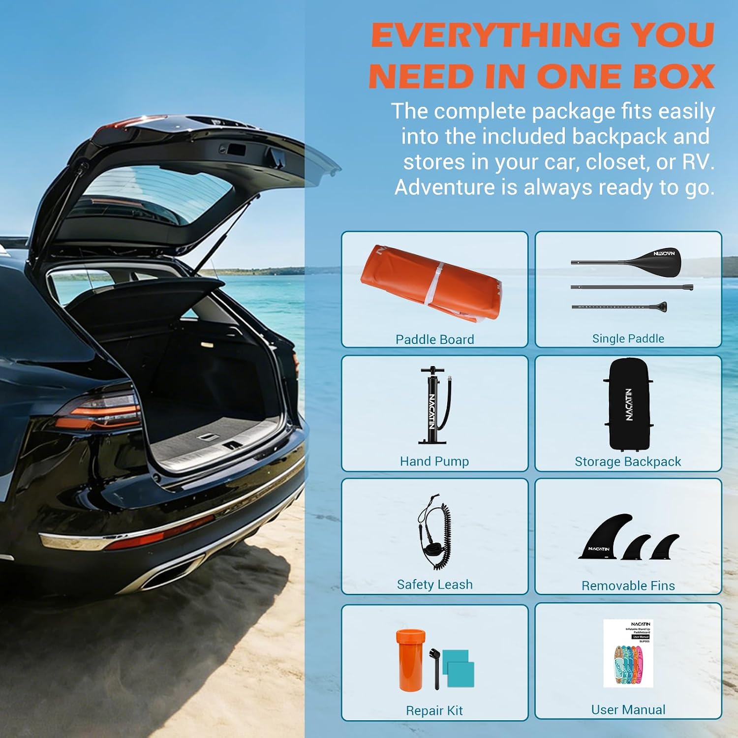 NACATIN Inflatable Stand Up Paddle Board,10'6'Upgrade Version Blow Up Paddle Boards for Adults with Premium SUP Accessories& Backpack,Adjustable Paddle,Camera Mount,Hand Pump, for Lake, River, Yoga