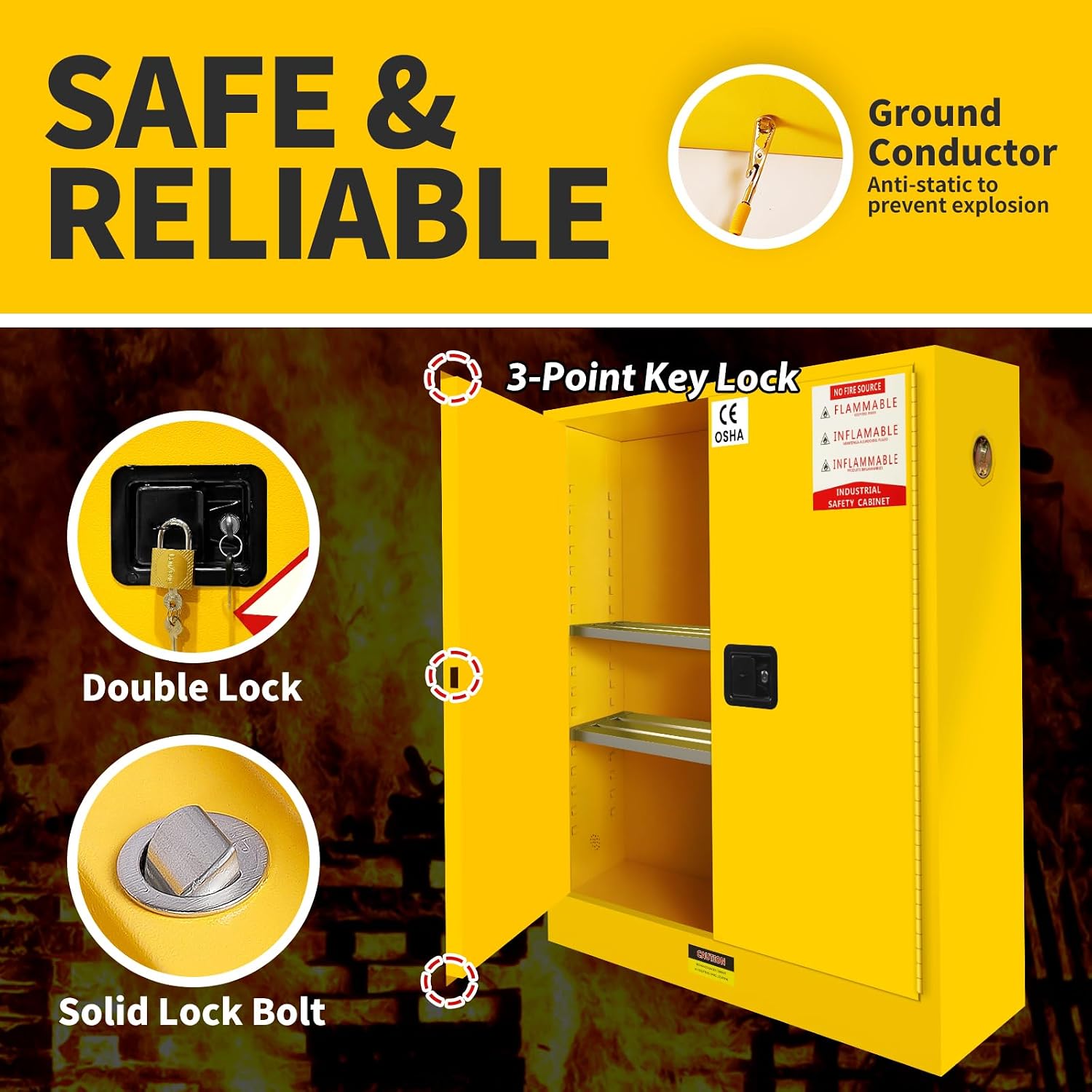 322 Gallon Flammable Cabinet 75H x 25W x 50D, Galvanized Steel Flammable Storage Cabinet, Adjustable Shelf for Commercial Industrial Home Use