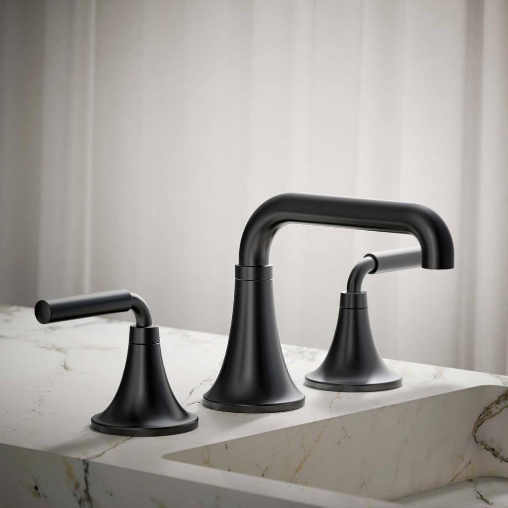 KOHLER 27416-4K-BL K-27416-4K-BL Tone Widespread Bathroom Sink Faucet, 1.0 GPM, Matte Black