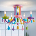 5-Light Children Candle Chandeliers, Modern Candy Design Flush Mount Close to Ceiling Light for Bedroom, Dining Room, Kitchen, Bathroom, D22 × H16 inch, Macaron Colorful Finish & K9 Crystal