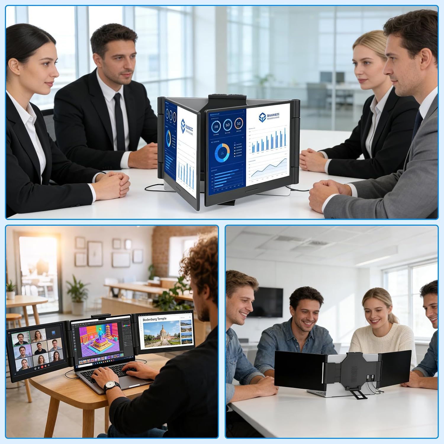 Funhill Laptop Screen Extender 14 inch Laptop Monitor Extender 1080P IPS, Triple Portable Monitor for Laptops 13-17.3' with Display/HDMI Port, Plug-Play Portable Screen for Windows/Chrome/Android