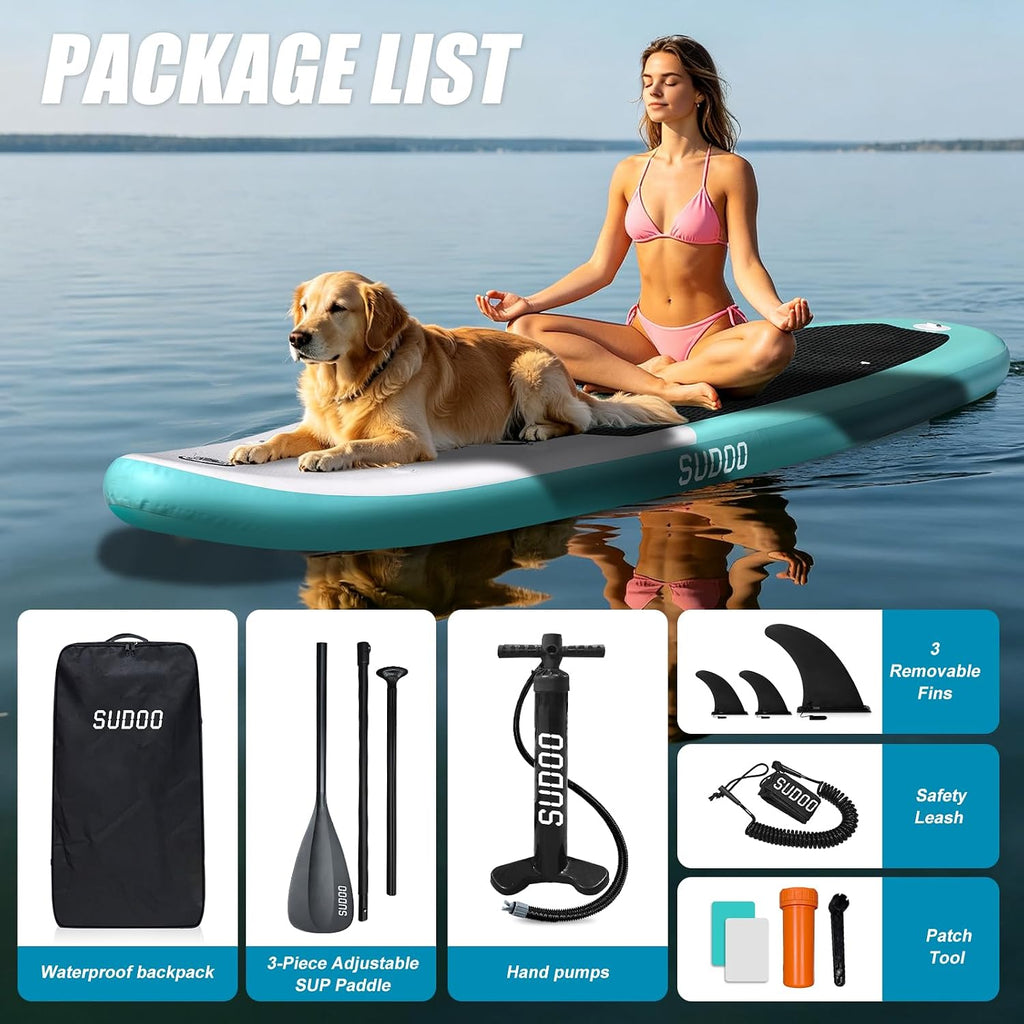 SUDOO Inflatable Stand Up Paddle Board 10'/ 10'6' SUP with 450LB Weight Capacity Adjustable Paddle Wide Stable Non Slip EVA Deck Complete Accessories for Adults Beginners Youth Outdoor Water Sports