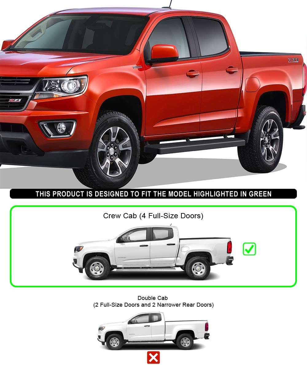Tuxtreme Running Boards 6-inch Black Compatible with Chevy Colorado GMC Canyon 2015-2026 Crew Cab Stainless Steel (Nerf Bars Side Steps Side Bars)