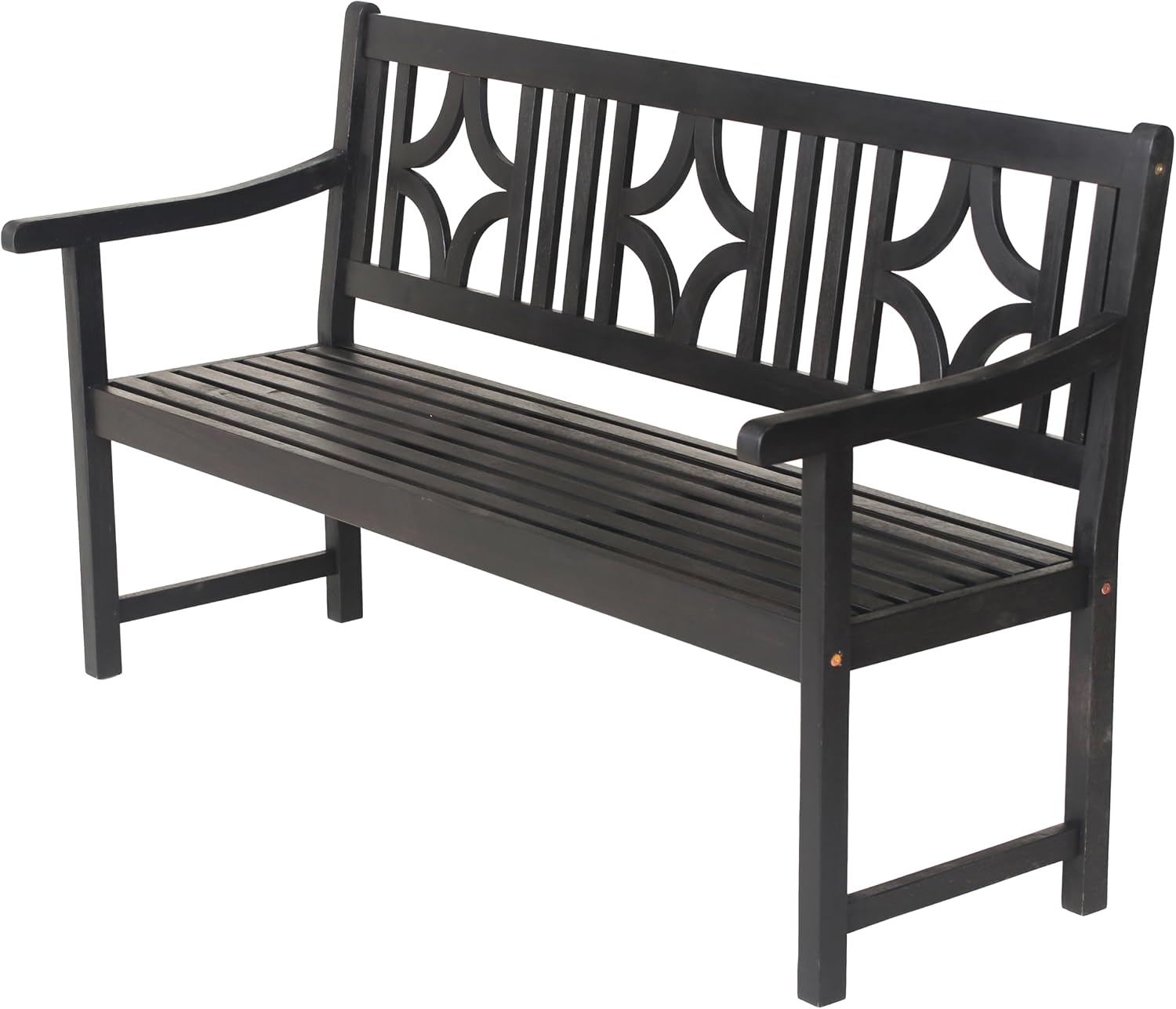 JONATHAN Y BNH100C Sloane 59.1' 3-Seat Ogee Diamond-Back 600-Lbs Support Acacia Wood Outdoor Garden Patio Bench for Garden, Lawn, Backyard, Pool, Deck, Beach, Firepit, Black
