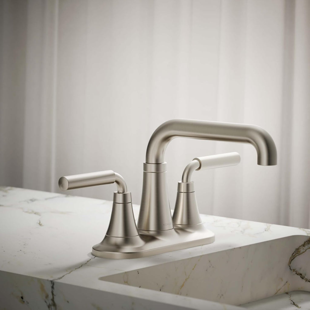KOHLER K-27414-4N-BN Tone™ Centerset Bathroom Faucet, Clicker Drain, Bathroom Faucets, 0.5 GPM, Vibrant Brushed Nickel