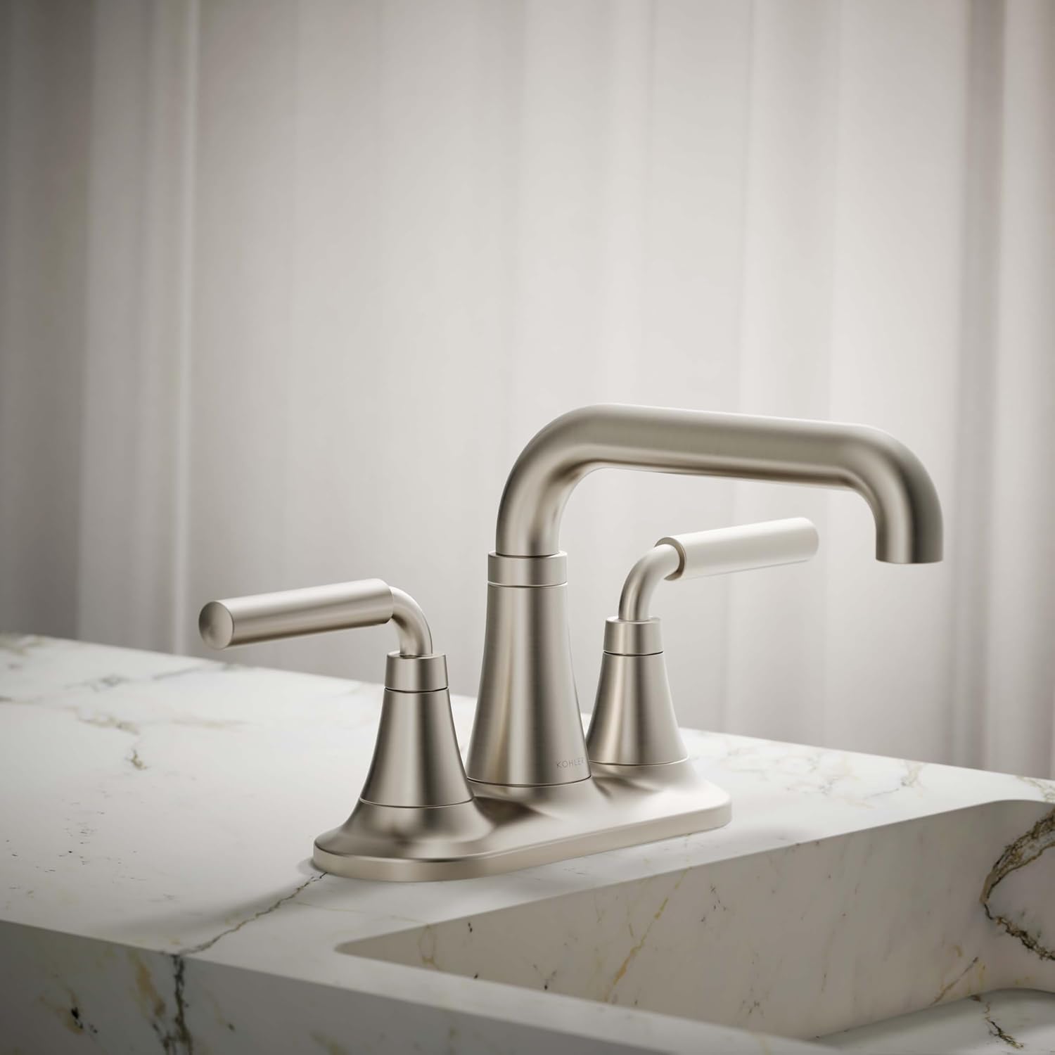 KOHLER K-27414-4N-BN Tone™ Centerset Bathroom Faucet, Clicker Drain, Bathroom Faucets, 0.5 GPM, Vibrant Brushed Nickel
