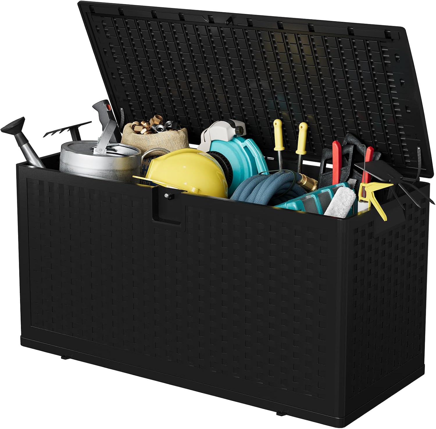 GarveeLife 73 Gallon Resin Deck Box, Weatherproof and UV Resistant Outdoor Storage Box, Lockable Outdoor Storage Bin for Patio Cushions, Garden Tools, Pool Supplies, Package Delivery, Black