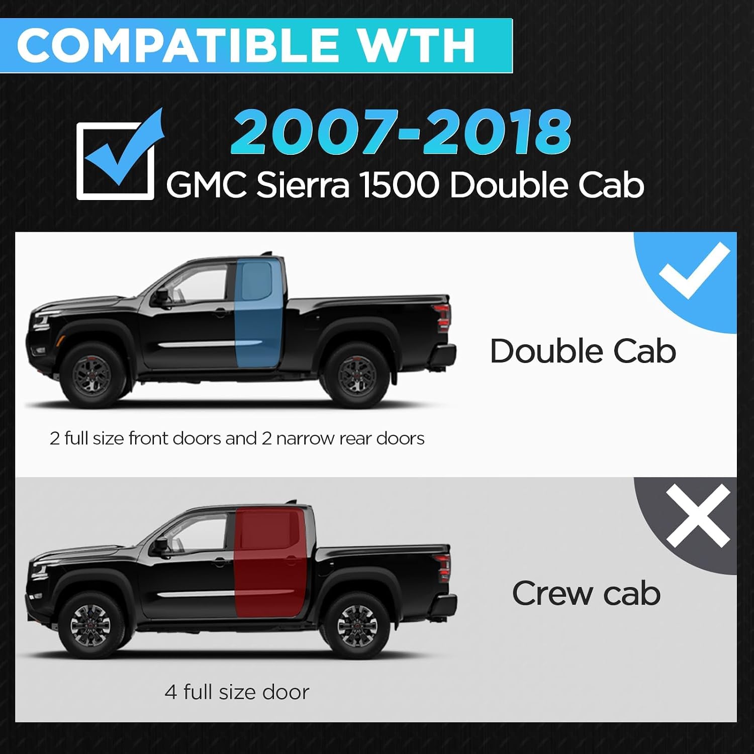 PZ 6' Running Boards Anti-Slip Side Steps Carbon Steel Compatible with 2007-2018 GMC Sierra 1500 Double Cab,550LBS Steel No Drill Truck Running Boards Direct Fit Nerf Bar