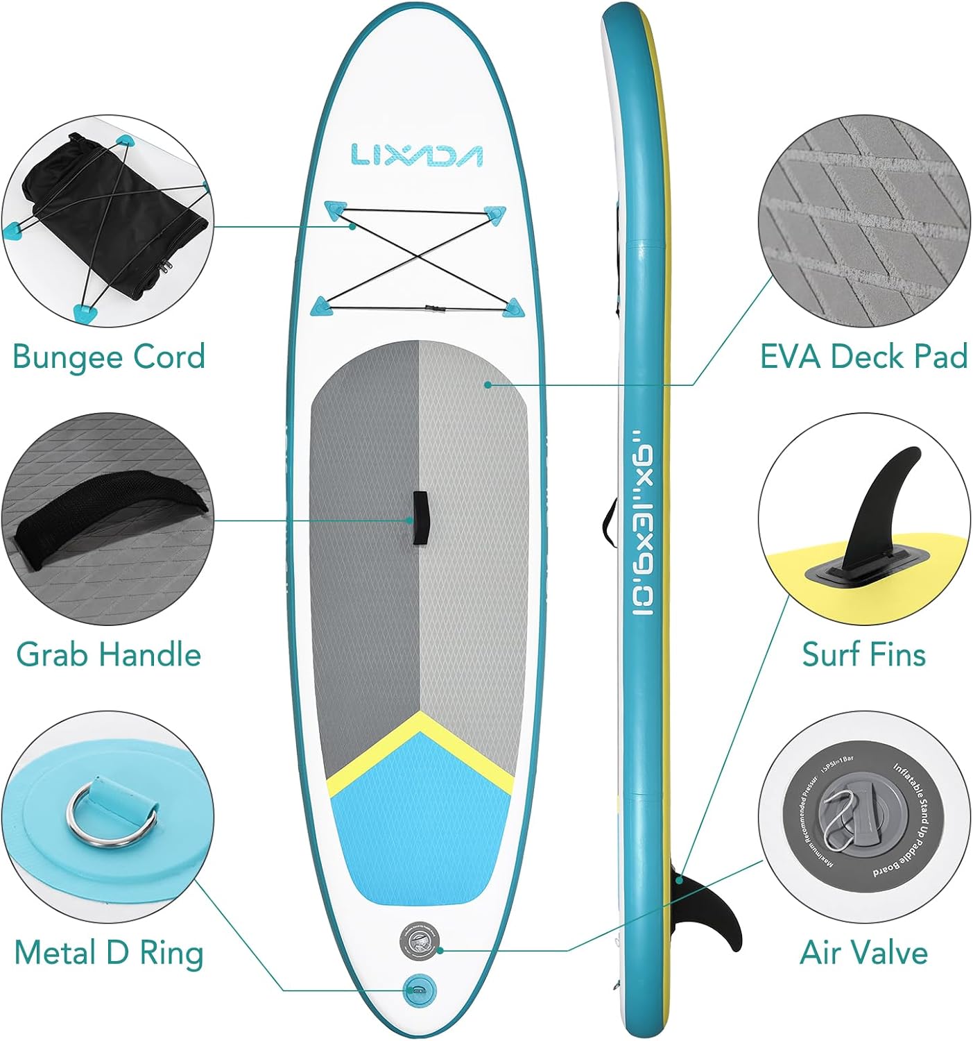 Lixada Inflatable Paddle Board Kit Inflatable Stand Up Paddle Board 12'6'x 32' x 6' with Backpack Non-Slip Deck Paddleboarding Complete Kit for Youth Adults
