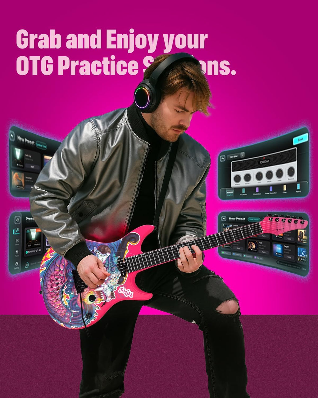 Enya Inspire 39' Smart Electric Guitar - Carbon Fiber Body with Built-in 15W Speaker, 20 Tones & App Control, 4 Presets, Bluetooth, Gig Bag Included, 2-Year Warranty