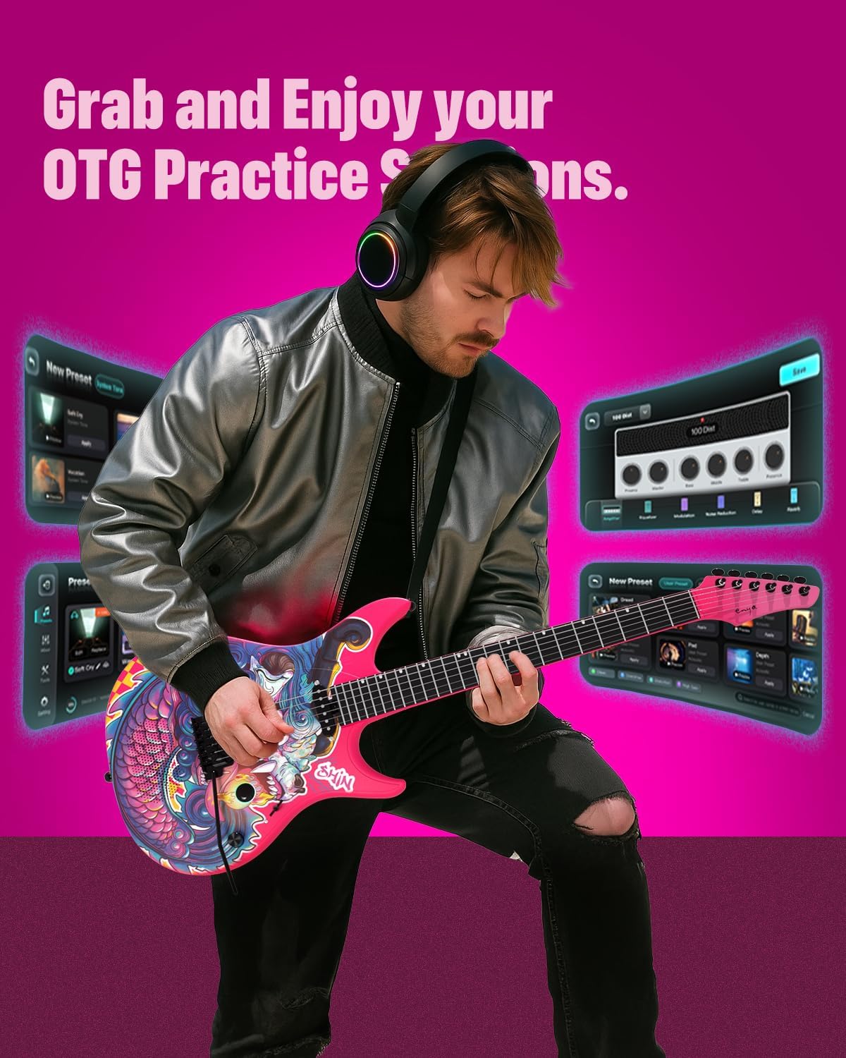 Enya Inspire 39' Smart Electric Guitar - Carbon Fiber Body with Built-in 15W Speaker, 20 Tones & App Control, 4 Presets, Bluetooth, Gig Bag Included, 2-Year Warranty