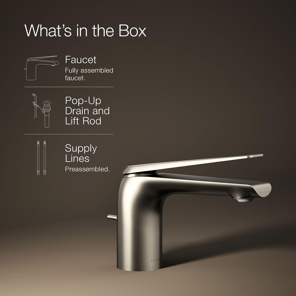Kohler 97345-4-BN Avid® Single-Handle Bathroom Sink Faucet, 1.2 gpm, Vibrant Brushed Nickel