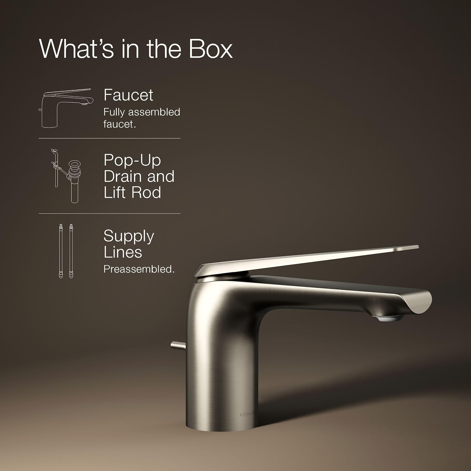 Kohler 97345-4-BN Avid® Single-Handle Bathroom Sink Faucet, 1.2 gpm, Vibrant Brushed Nickel