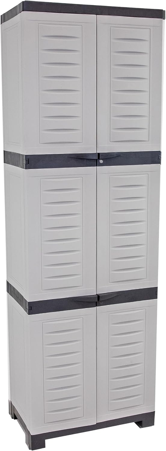 Sunnydaze 72' H Resin Garage Storage Cabinet - Garage Cabinet with Lockable Doors and Adjustable Shelves - Freestanding Utility Storage for Laundry Room, Office, Basement - Gray
