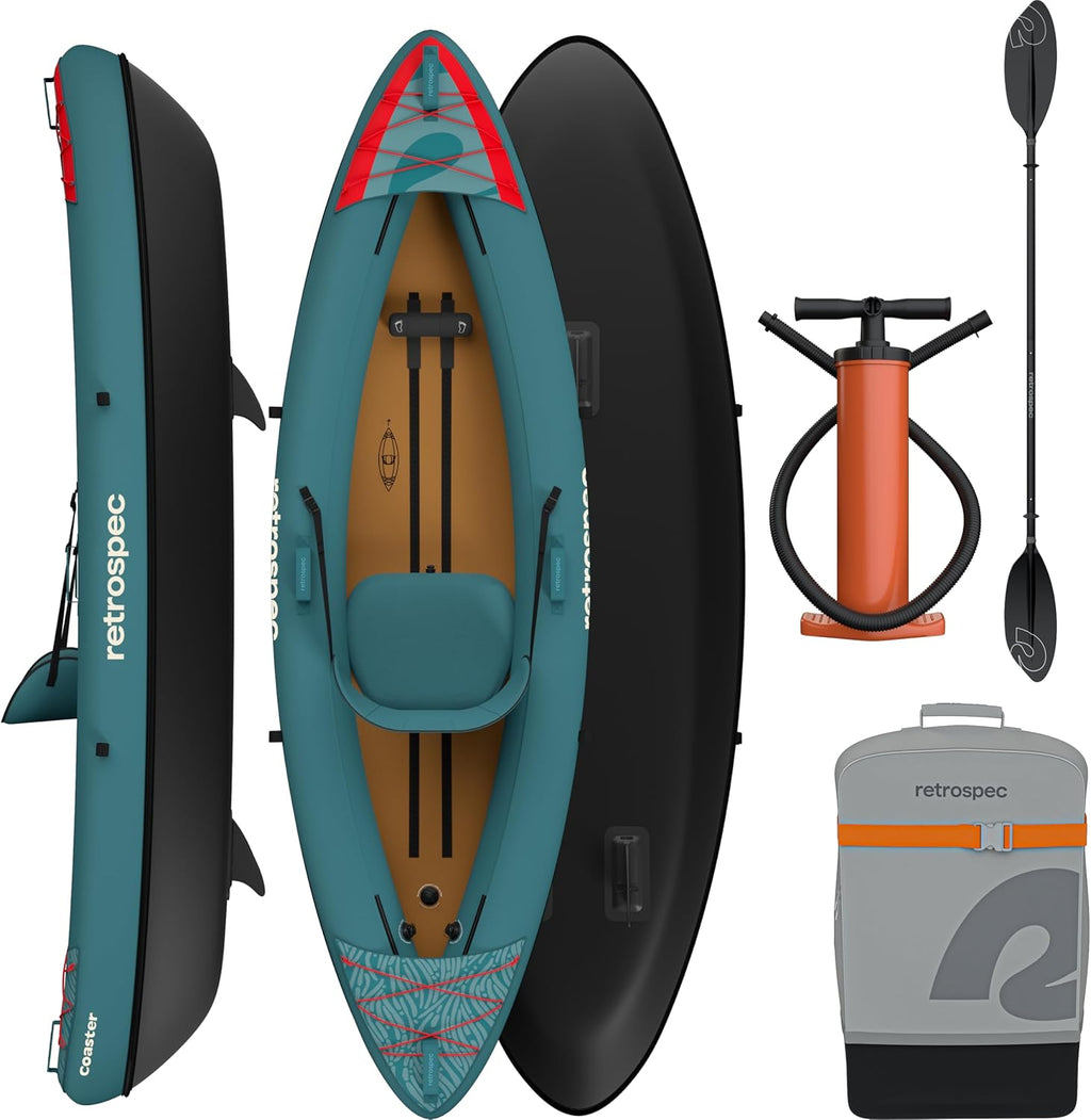 Retrospec Coaster Single & Tandem Inflatable Kayak for Adults - Blow Up Kayak, 220 & 440lb Capacity, Portable Lightweight Kayak with Paddle, Pump & Carry Bag