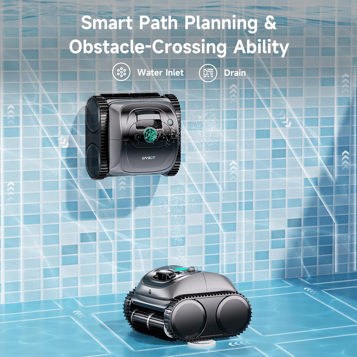 WYBOT C1 Cordless Robotic Pool Vacuum for Inground Pools, Above Ground Pool Cleaner 4-in-1 Wall & Waterline Cleaning Up to 1,614sq.ft, 150mins Smart Navigation, App Support (Obsidian Green)