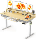 WALKINGDESK 55 Inches Electric Standing Desk with Keyboard Tray, Height Adjustable Sit to Stand Table with 2 Drawers, Ergonomic Home Office Desk with Storage Shelf, Computer Table, Oak