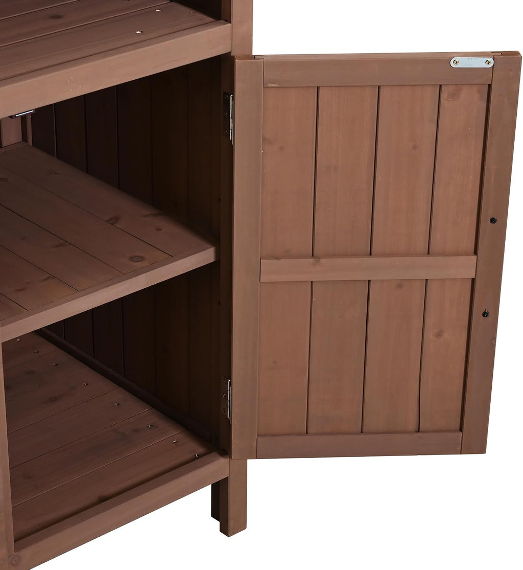 Large Fir Wood Potting Bench, 45.3''L Multi-Functional Outdoor Patio Kitchen Island with Hutch,Drawers & Hooks,Large Countertop for Gardening, Grill (Brown-1)