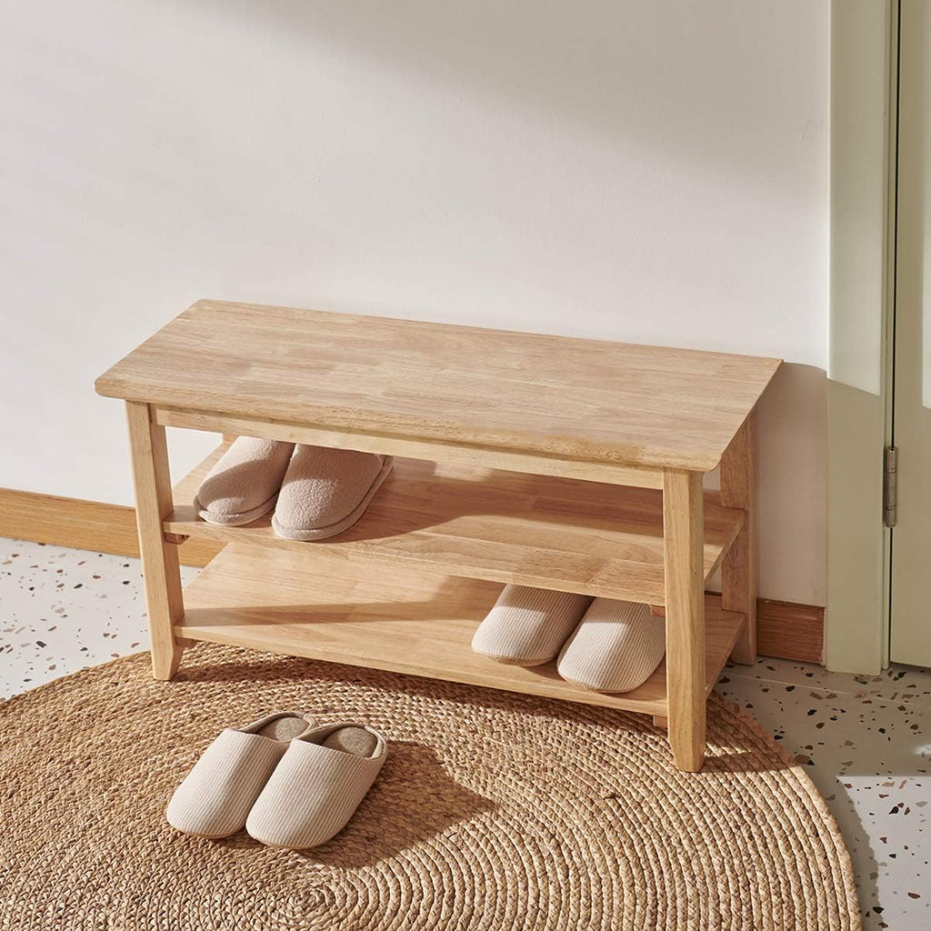 XKZG Storage Bench Wooden Shoe Rack Bench Simple Style Wood Entryway Bench (Natural,31.5')