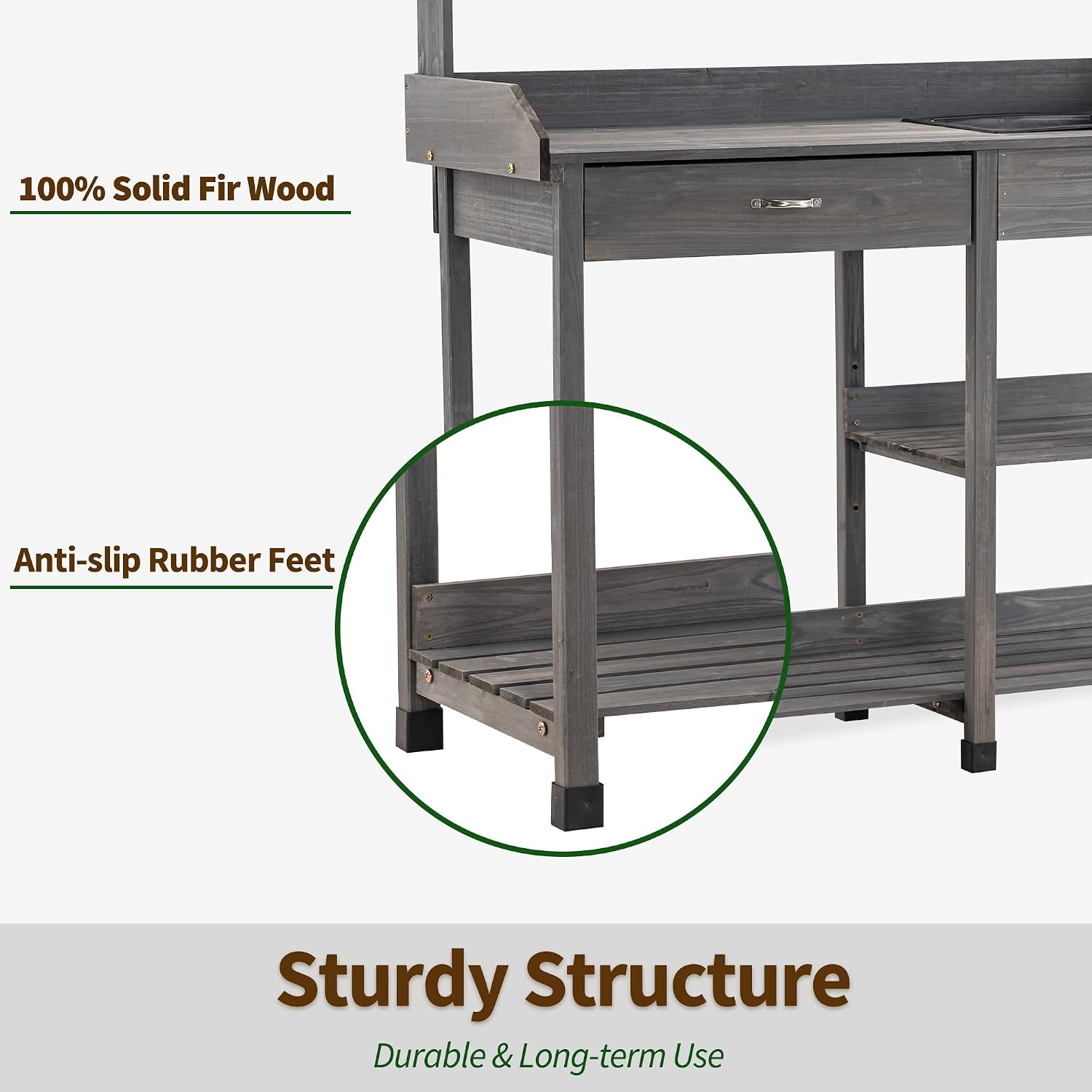 MCombo Potting Bench, Outdoor Garden Potting Table with Dry Sink, Drawer, Storage Shelves, Natural Wooden Work Station for Patio, Backyard and Porch 0458 (Grey)
