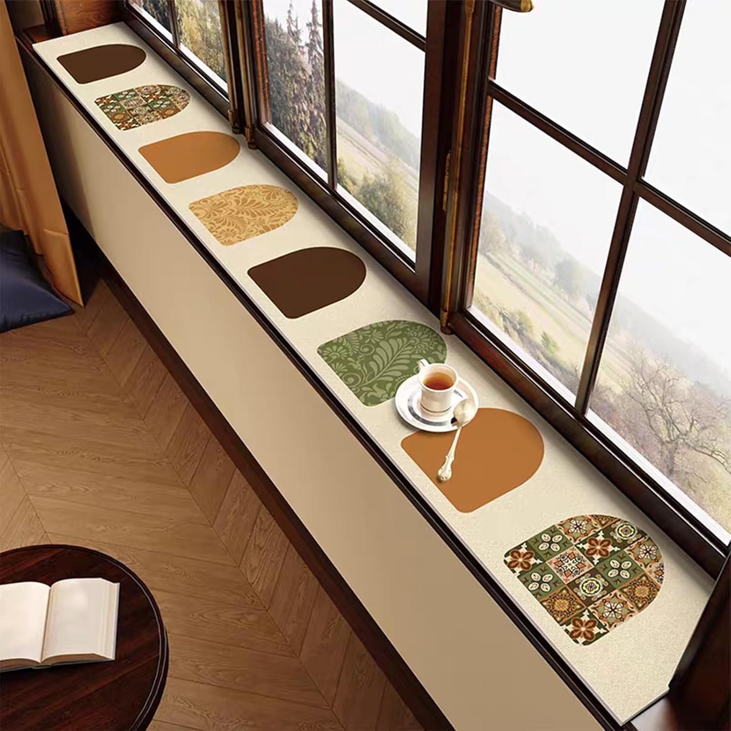 Extra Long Waterproof Window Sill Mat, Narrow Dustproof Window Sills Protector Mats, Non-Slip Cuttable Windowsill Cushion with Pattern - Customized(27x59in/70x150cm)