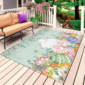 Cute Easter Bunny Outdoor Rug for Patio/Deck/Porch, Non-Slip Large Area Rug 5 x 7 Ft, Eucalyptus Leaves Colorful Eggs Teal Wooden Indoor Outdoor Rugs Washable Area Rugs, Camping Rug Carpet Runner