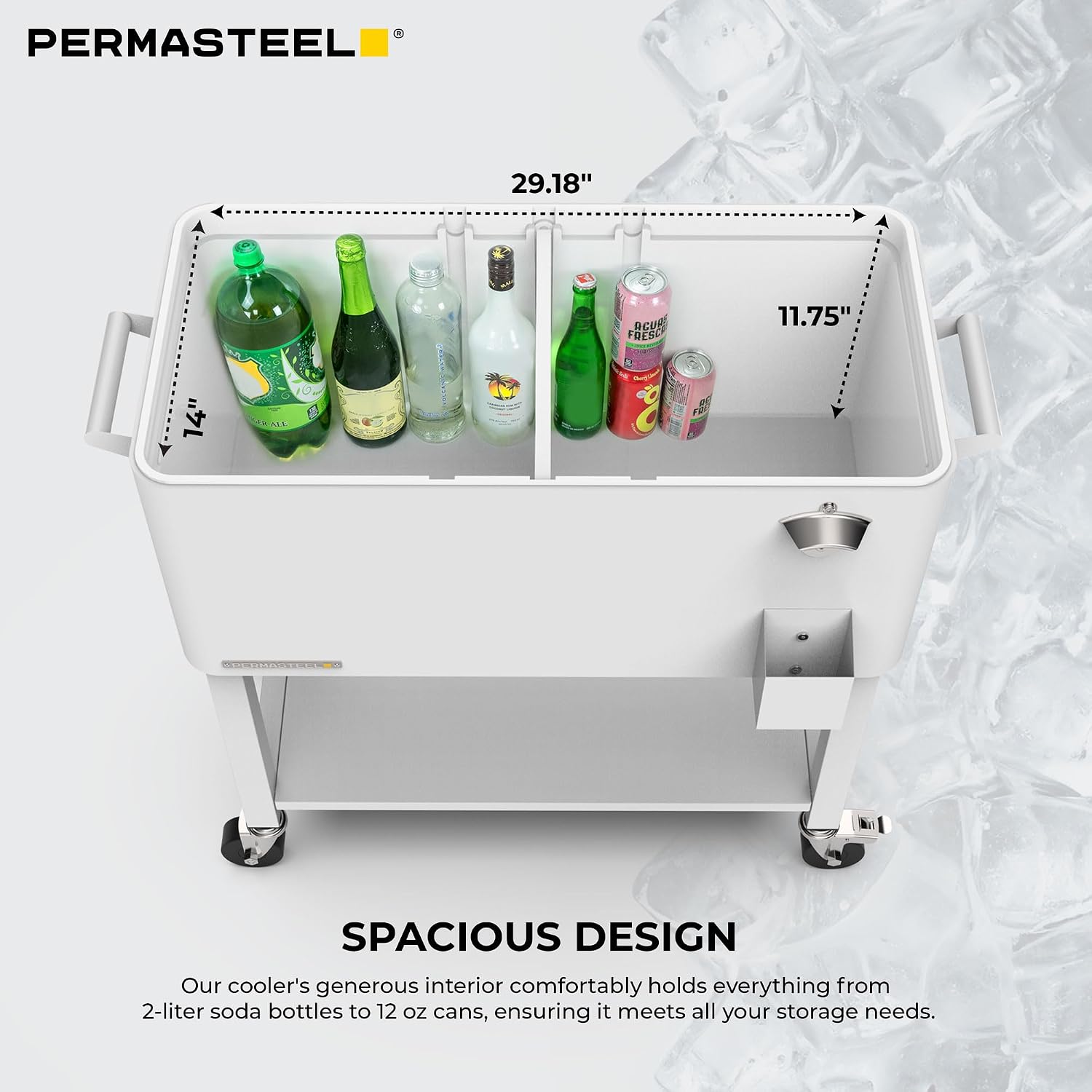Permasteel Party Cooler with Divider, Removable Basin, Spacious 80-Qt Capacity, Chills 36hrs, Serving Tray, Rolling Ice Chest for Indoor & Outdoor