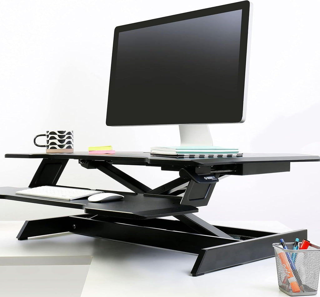 Ergotron – WorkFit Corner Standing Desk Converter, Dual Monitor Sit Stand Ergonomic Desk Riser for Tabletops – 44.8 Inch Width, Black