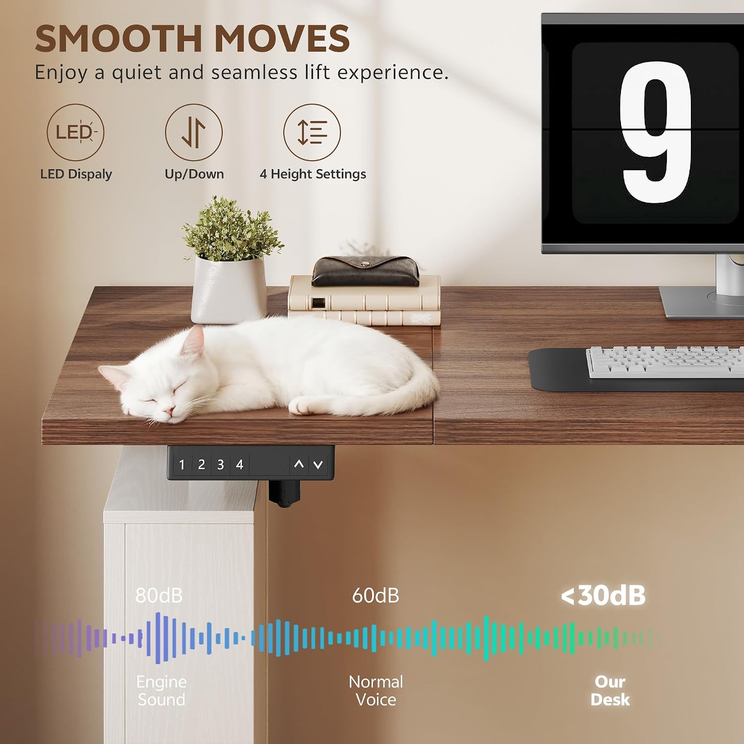 75.5 Inches Electric Standing Desk with Drawers Farmhouse Sit Stand Desk with Storage Adjustable Height Computer Desk with Power Outlets Printer Space for Home Office White and Walnut
