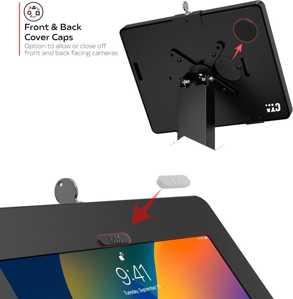 Thin Profile Graphic Sign Floor Stand – CTA Thin Graphic Sign Floor Stand w/Security Enclosure for iPad 10th Gen A16, iPad Air 11' M3 & M2, Pro 11' and More 9.7-11' Tablets - Black (PAD-CHKGRA)