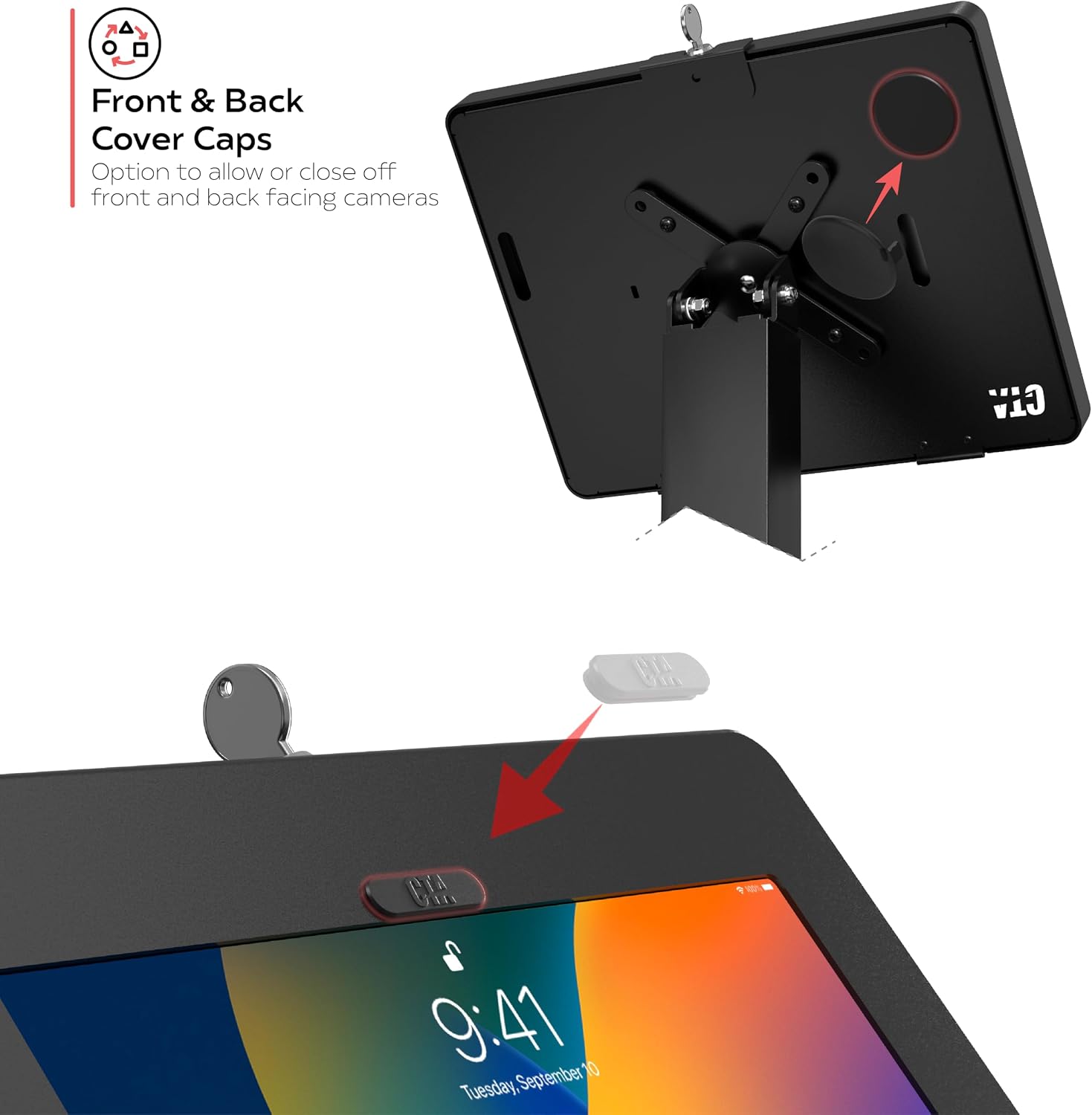 Thin Profile Graphic Sign Floor Stand – CTA Thin Graphic Sign Floor Stand w/Security Enclosure for iPad 10th Gen A16, iPad Air 11' M3 & M2, Pro 11' and More 9.7-11' Tablets - Black (PAD-CHKGRA)