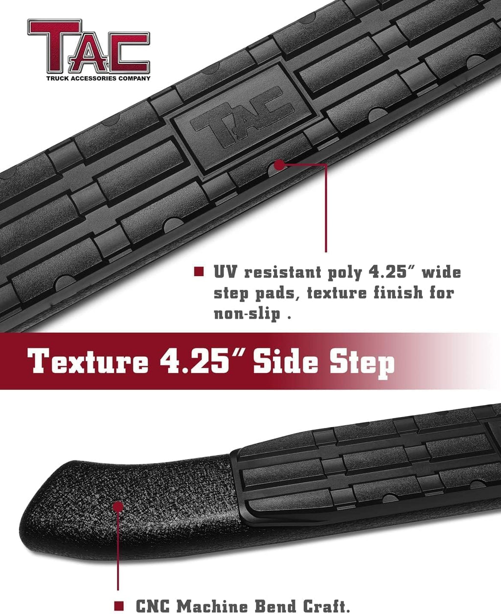 TAC 4.25' Side Steps Fit 2007-2021 Toyota Tundra Double Cab Pickup Truck Oval Bend Texture Black Nerf Bars Running Boards Exterior Accessories (Texture Powder Coating Brackets) (2 Pieces)