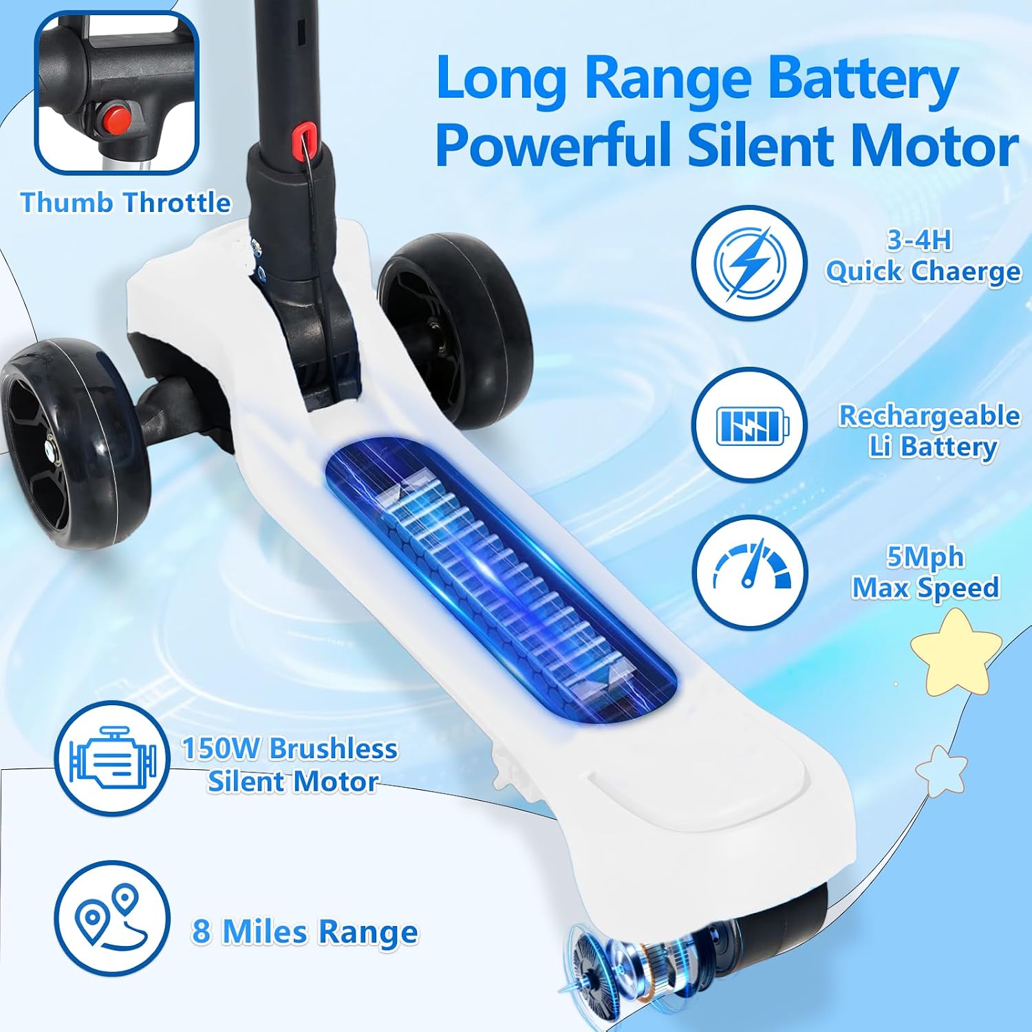 Electric Scooter for Kids Ages 3-12, Full Body Lights Up, Wide Deck, 3 Adjustable Heights, 5MPH Safe Speed, 90min Riding, Foldable 3 Wheel Electric Scooter for Kids Boys Girls Toddler