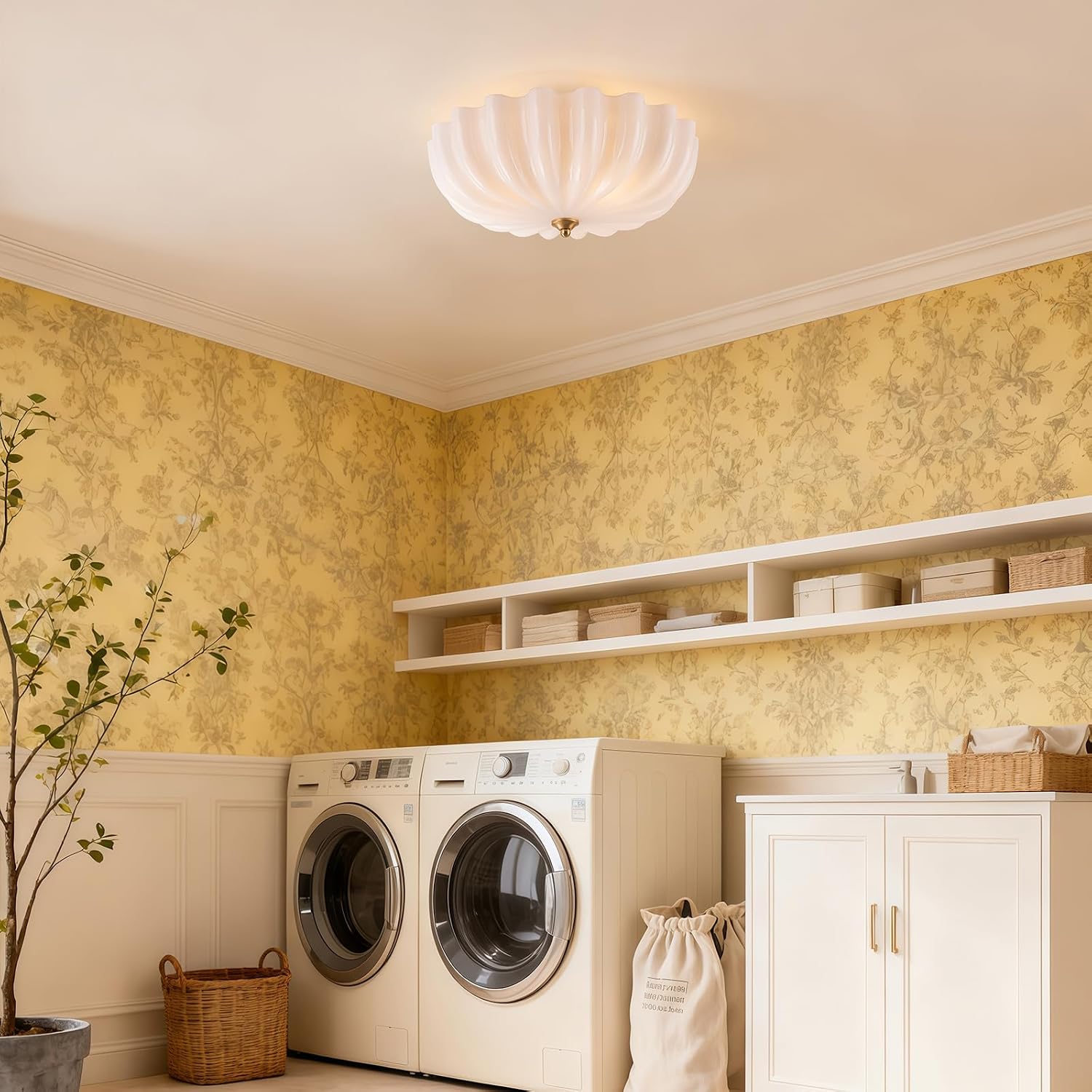 Milk Glass Flush Mount Ceiling Light, 3-Light Gold Hallway Light Fixtures, 15.7'' Vintage Brushed Brass Milk Glass Lights Fixture for Entryway Dining Living Room Foyer