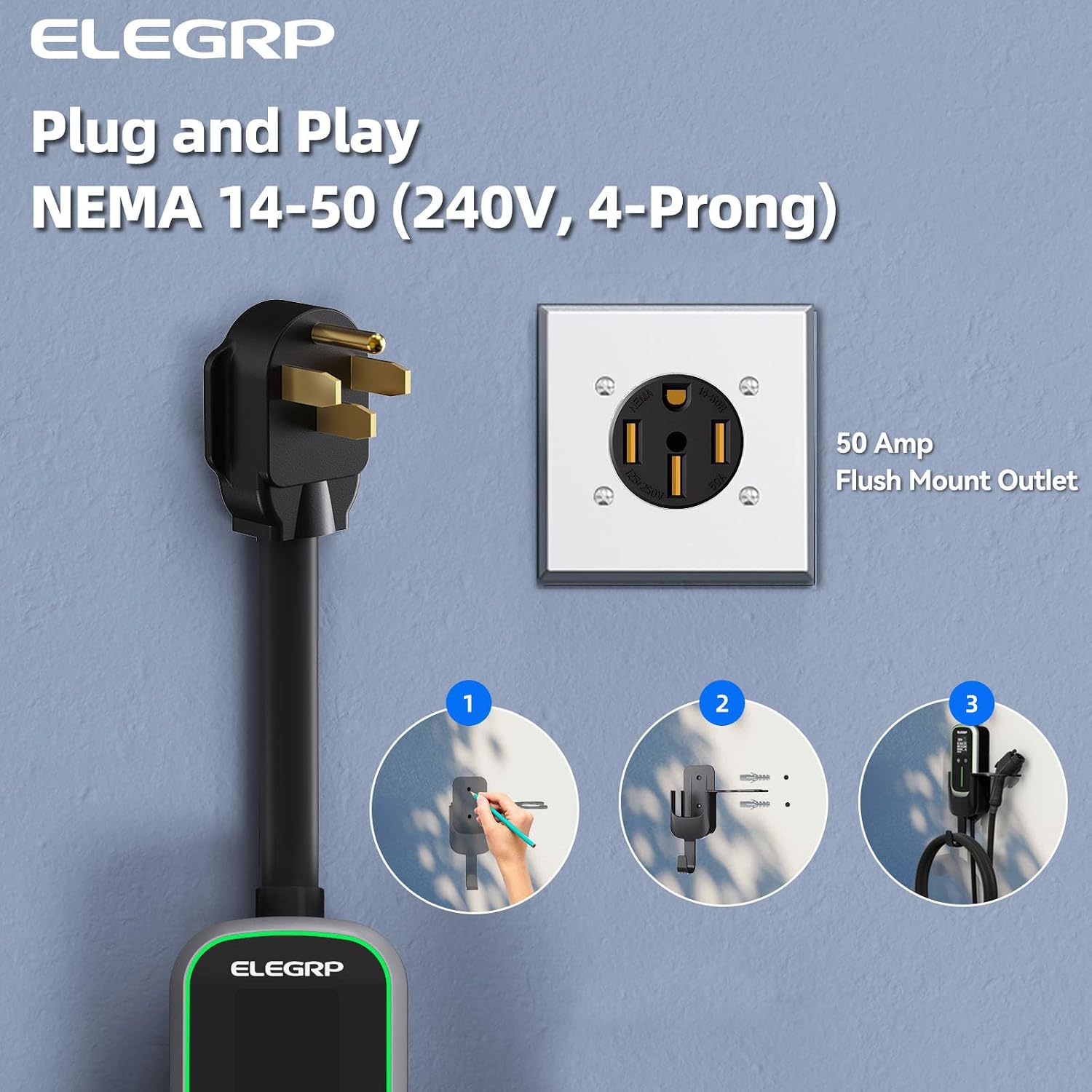 ELEGRP Level 2 EV Charger 40 Amp, Home & Portable Electric Car Charging Station with 16FT J1772 Charger and NEMA 14-50 Plug, 9.6kW for BEVs & PHEVs, ETL Certified PBE & LCR Tech