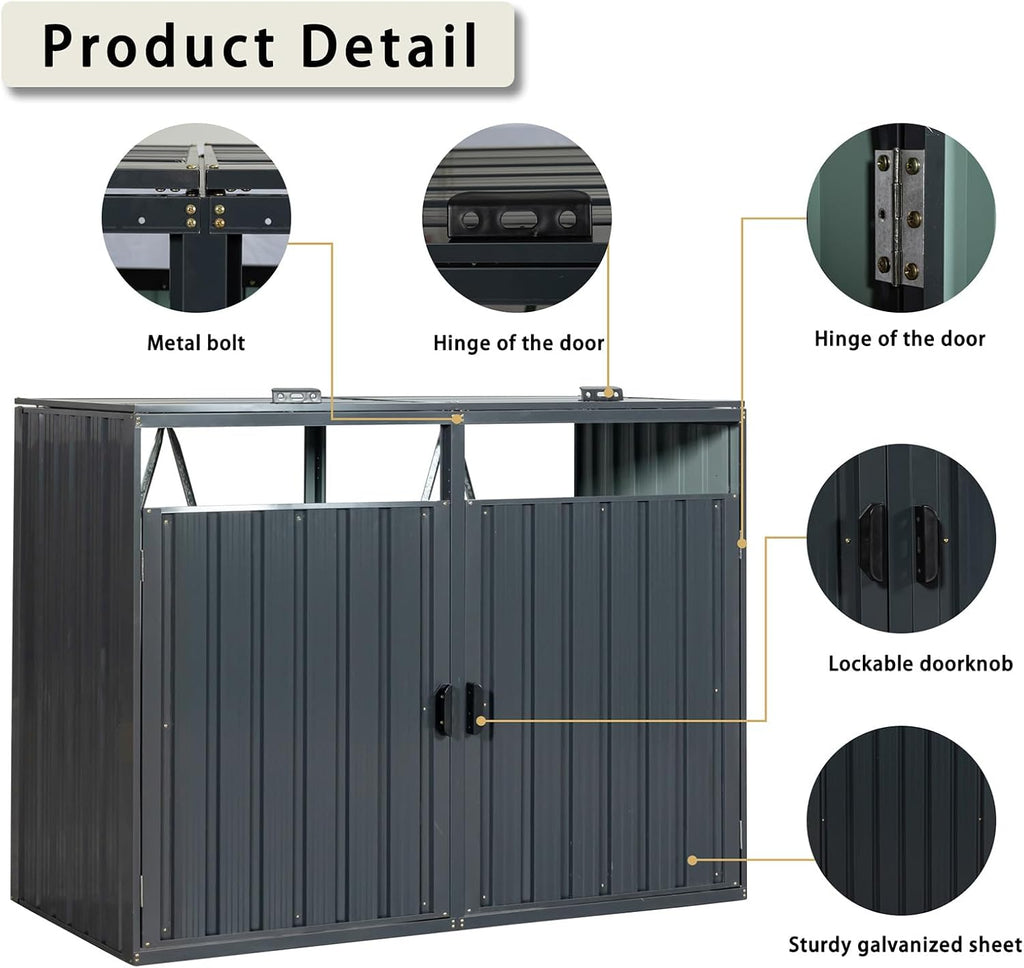54 Cu.Ft Outdoor Trash Can Storage Shed for 2 Bins, Metal Garbage Bin Enclosure, Waterproof Outdoor Trash Storage Cabinet & Small Generator Shed for Garden & Yard (Black)