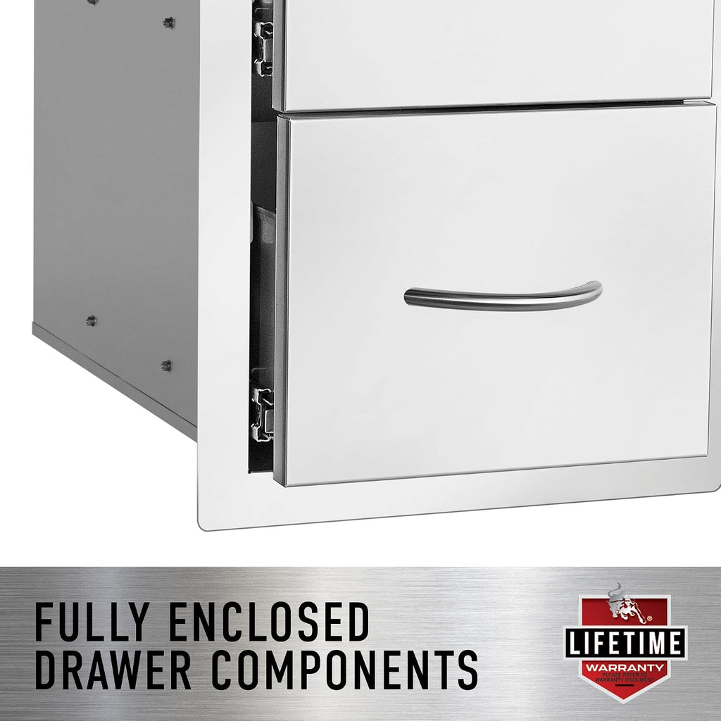 Bull Outdoor Products 30' S/S Single Storage Door w/ 2 Drawer Combo w/Reveal, Stainless Steel