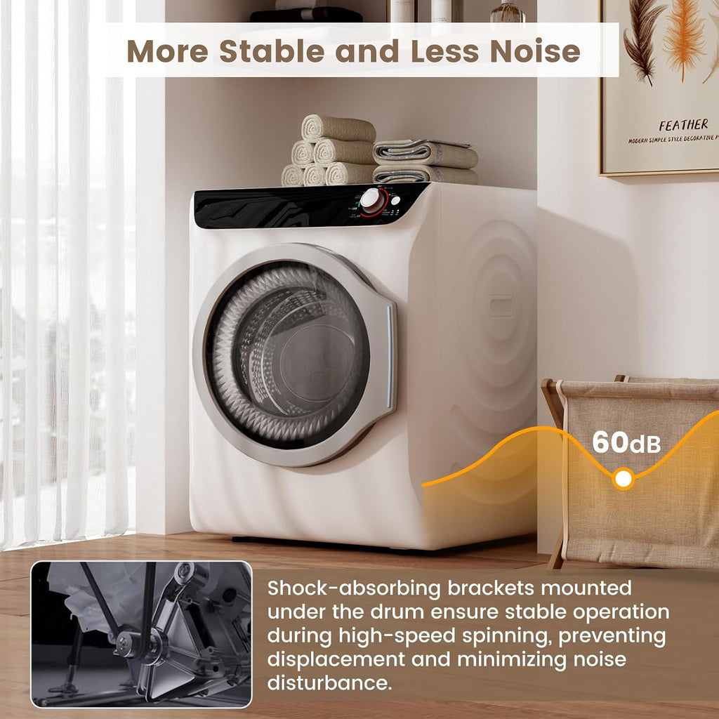 VCJ 2.6 cu.ft Portable Dryer, 1400W Electric Clothes Dryer with 5 Drying Modes & Stainless Steel Tub, Front Load Compact Dryer for Home, Apartment, Dorms