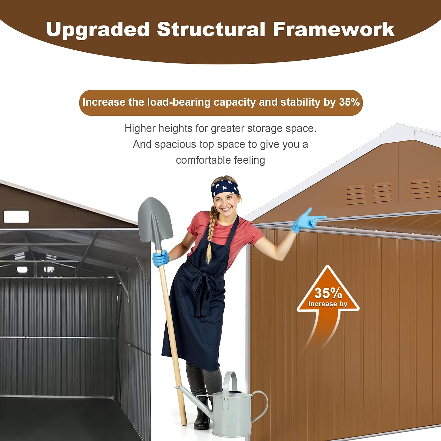 12x10 FT Heavy-Duty Metal Tool Shed with Windows, Lockable Door & Ventilation, Weatherproof Outdoor Garden Storage Shed for Backyard, Lawn, and Tool Organization, Brown