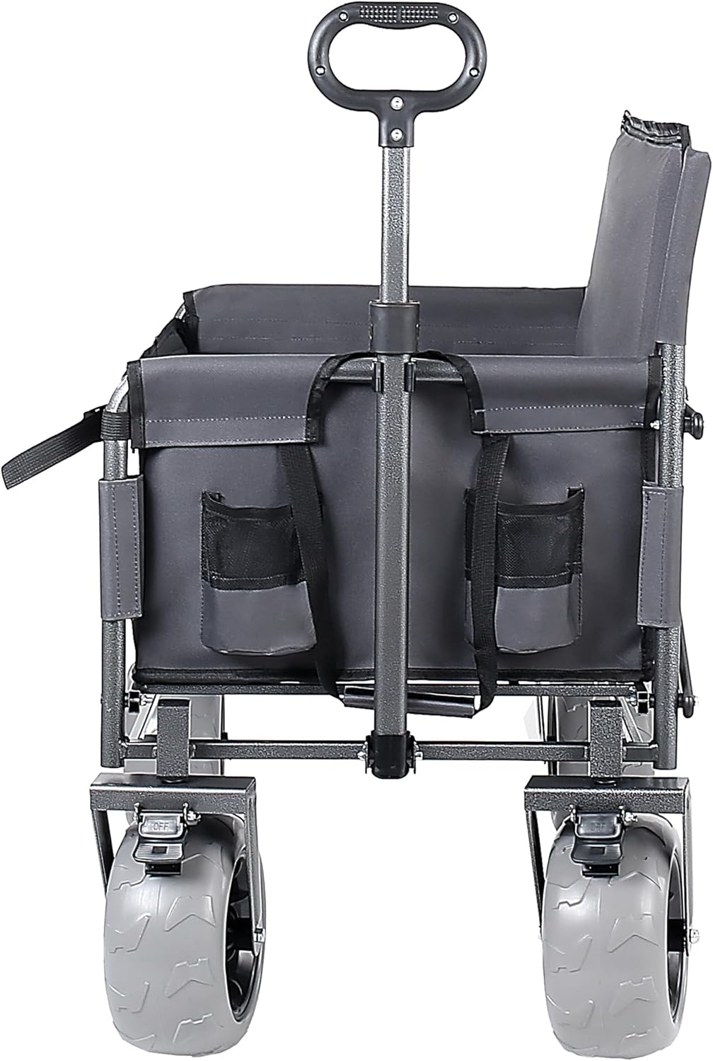3-in-1 Folding Wagon with Bench Seat – 500lbs Capacity,Reinforced Carbon Steel Frame, 180L Cargo Space– Perfect for Camping, Beach, Outdoor Events & Heavy-Duty Hauling (Gray + Cup Holder)