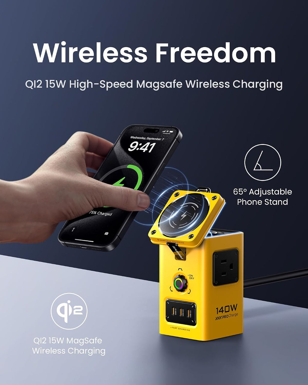 PISEN 8-in-1 Mag-Safe Charger Stand - 140W Charging Station for Multiple Devices Mag-Safe Stand Magnetic Qi2 Wireless Charger for iPhone 17/16/15/14/13/12, Magnetic Charger for Apple Watch (Yellow)