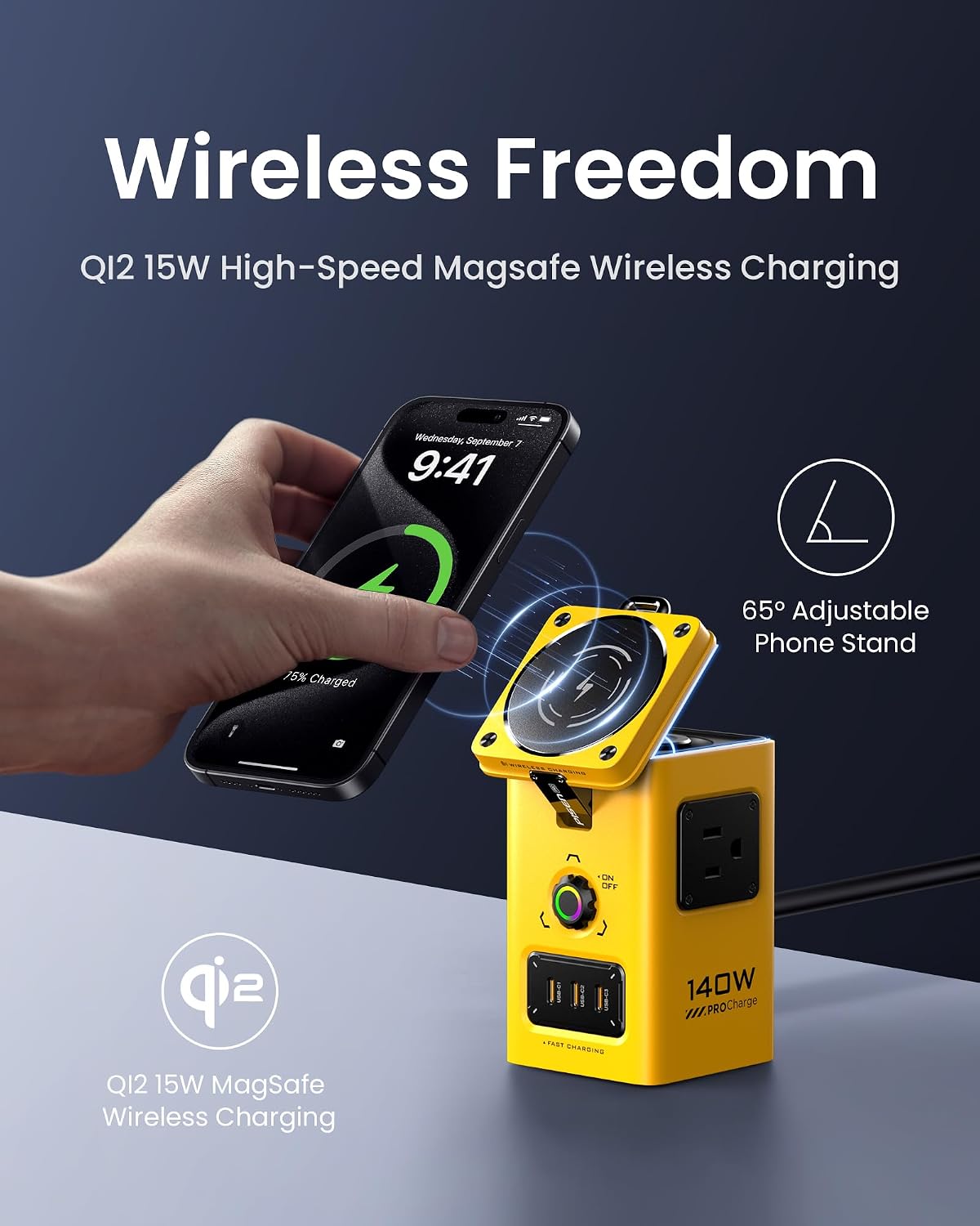 PISEN 8-in-1 Mag-Safe Charger Stand - 140W Charging Station for Multiple Devices Mag-Safe Stand Magnetic Qi2 Wireless Charger for iPhone 17/16/15/14/13/12, Magnetic Charger for Apple Watch (Yellow)