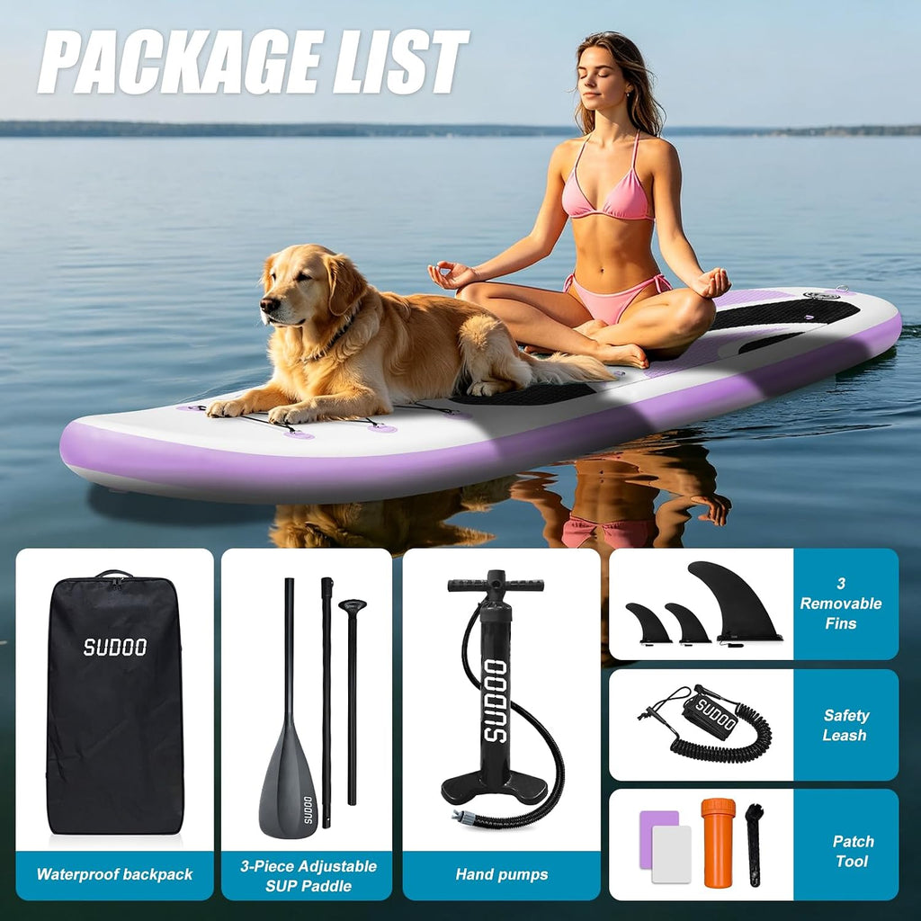 SUDOO Inflatable Stand Up Paddle Board 10'/ 10'6' SUP with 450LB Weight Capacity Adjustable Paddle Wide Stable Non Slip EVA Deck Complete Accessories for Adults Beginners Youth Outdoor Water Sports
