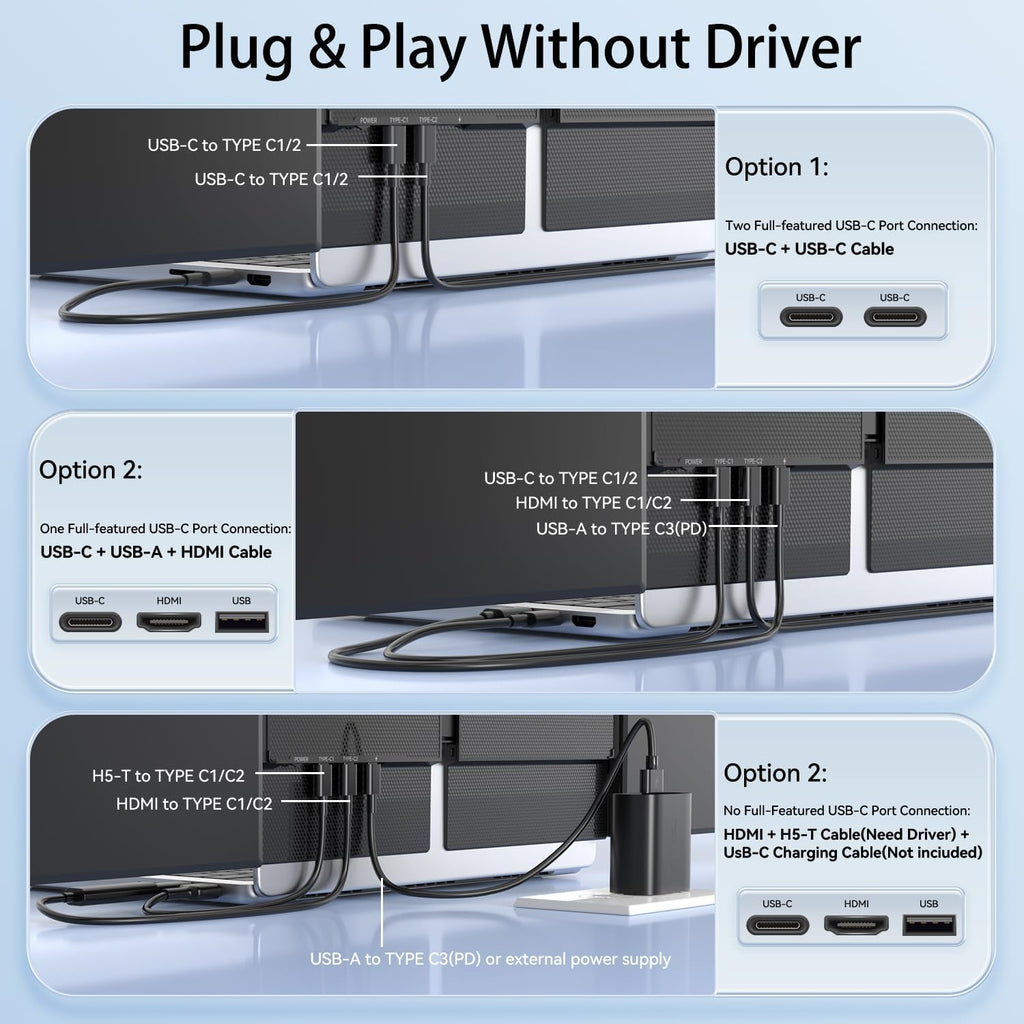 14.2' Triple Laptop Screen Extender, Ultra-Thin FHD 1080P IPS Portable Monitor for Laptop, Aluminum Alloy Tri-Screen Travel Monitor, Plug & Play for Windows/Mac/Chrome, Fits 13'-17.3' Laptops